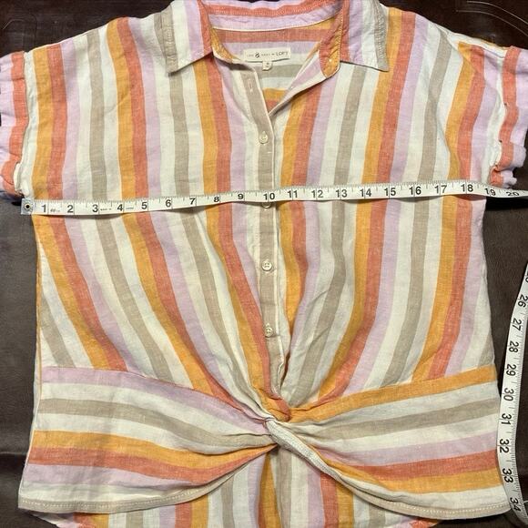 Lou & Grey Striped Linen Twist Front Shirt Women Small Preppy Beach Coastal Pink - Picture 13 of 15